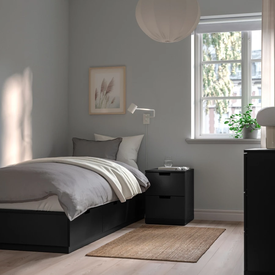 Каркас кровати с местом для хранения и матрасом - IKEA NORDLI, 200х90 см, матрас средне-жесткий, черный, НОРДЛИ ИКЕА (изображение №5)