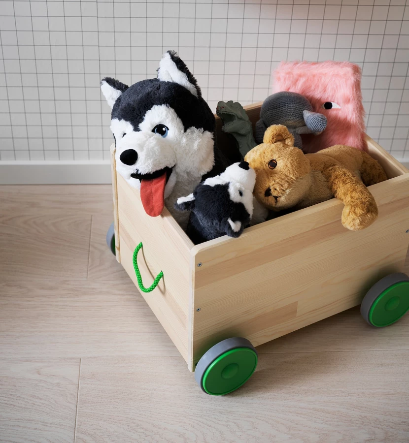 Хранение игрушек на колесах - IKEA FLISAT/ФЛИСАТ ИКЕА, 44х39х31 см, зеленый/под беленый дуб (изображение №3)