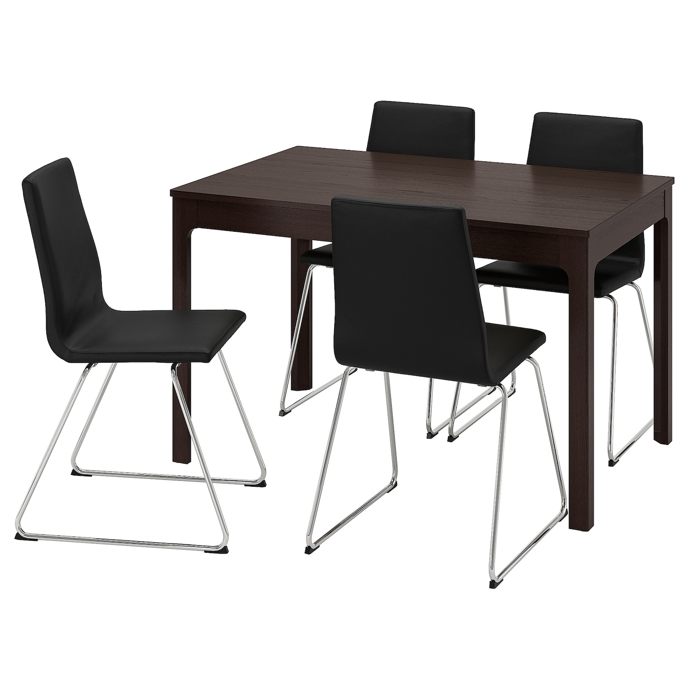 Стол и 4 стула - IKEA EKEDALEN/LILLÅNÄS/LILLANAS/ЭКЕДАЛЕН/ЛИЛЛОНЭС, 120/180х80 см, темно-коричневый/черный