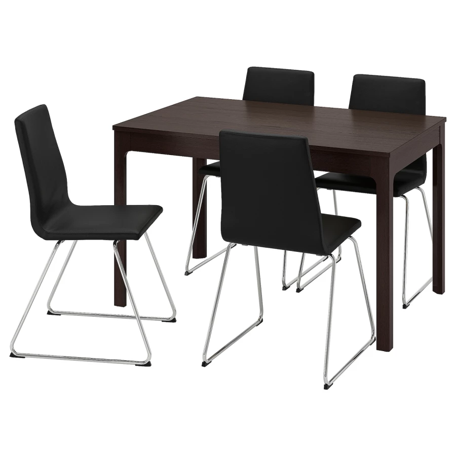 Стол и 4 стула - IKEA EKEDALEN/LILLÅNÄS/LILLANAS/ЭКЕДАЛЕН/ЛИЛЛОНЭС, 120/180х80 см, темно-коричневый/черный (изображение №1)