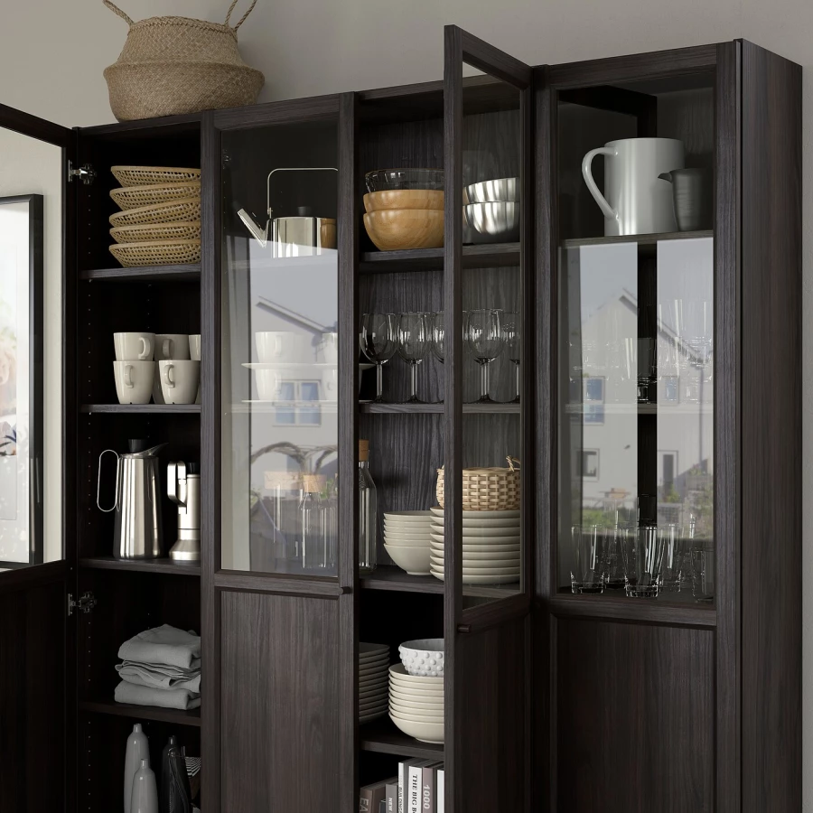 Книжный шкаф -  BILLY / OXBERG IKEA/ БИЛЛИ/ ОКСБЕРГ ИКЕА, 160х202 см, темно- коричневый (изображение №3)