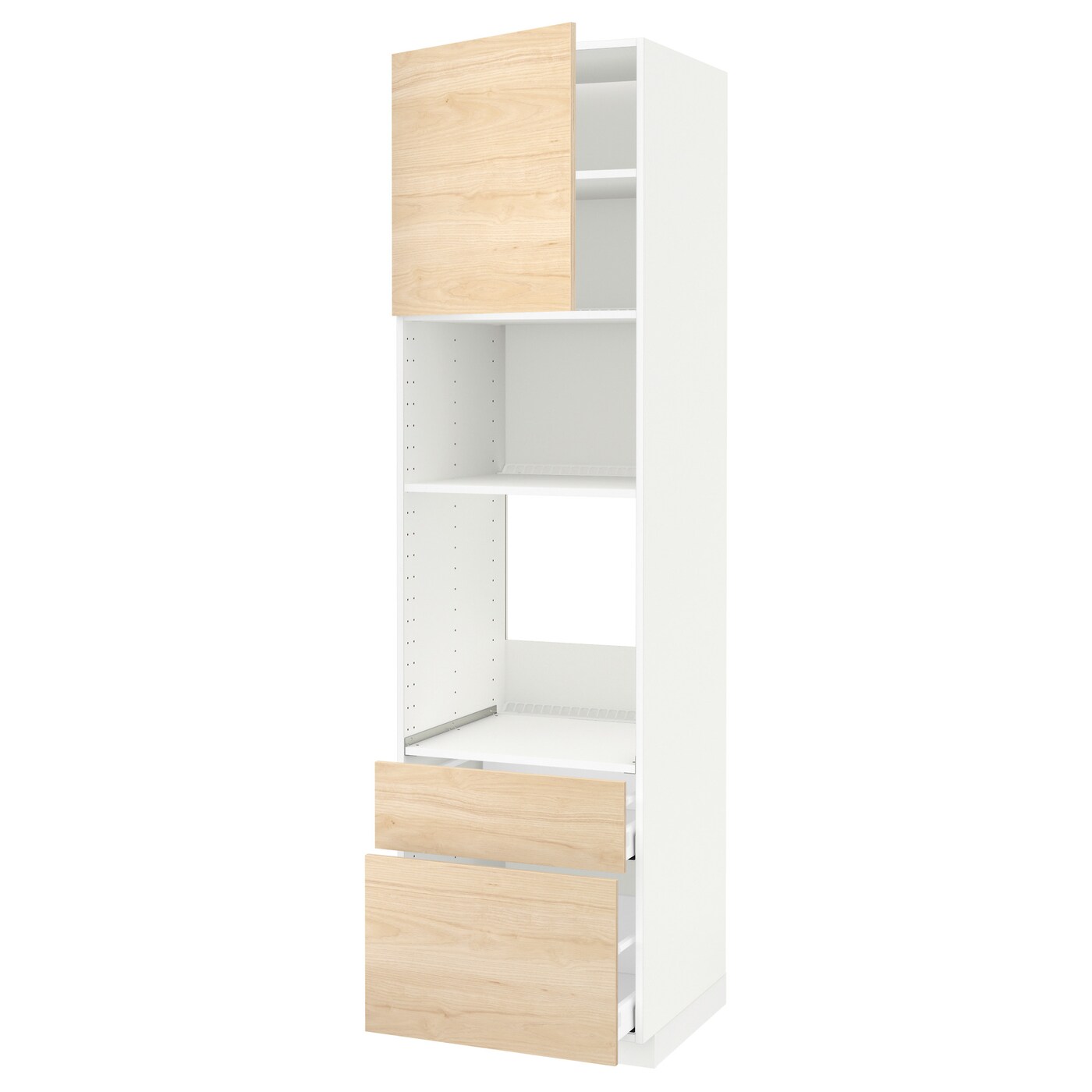 Высокий шкаф с ящиками - IKEA METOD/MAXIMERA/МЕТОД/МАКСИМЕРА ИКЕА, 220х60х60 см, белый/под беленый дуб