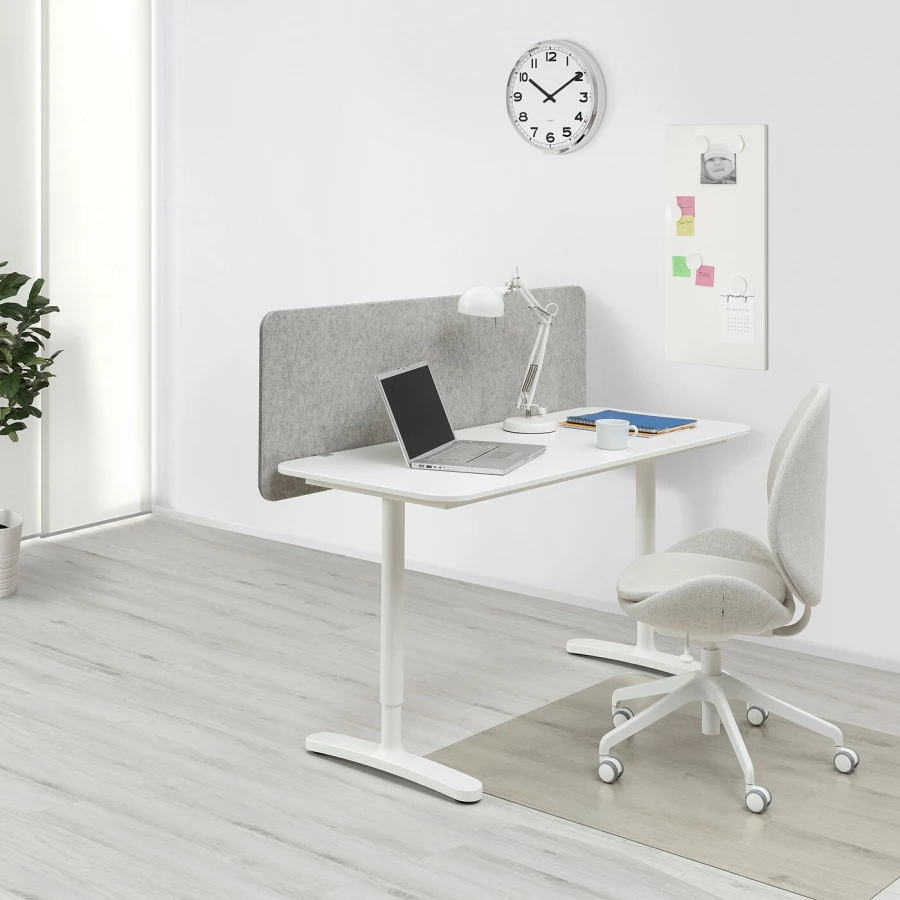 Письменный стол с экраном - IKEA BEKANT, 140х60х48 , серый/белый, БЕКАНТ ИКЕА (изображение №2)