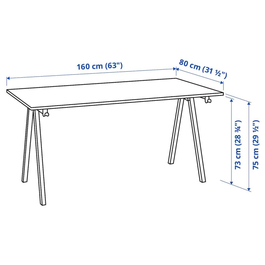 Письменный стол  - IKEA TROTTEN  /ТРОТТЕН ИКЕА, 160х75 см, белый (изображение №6)