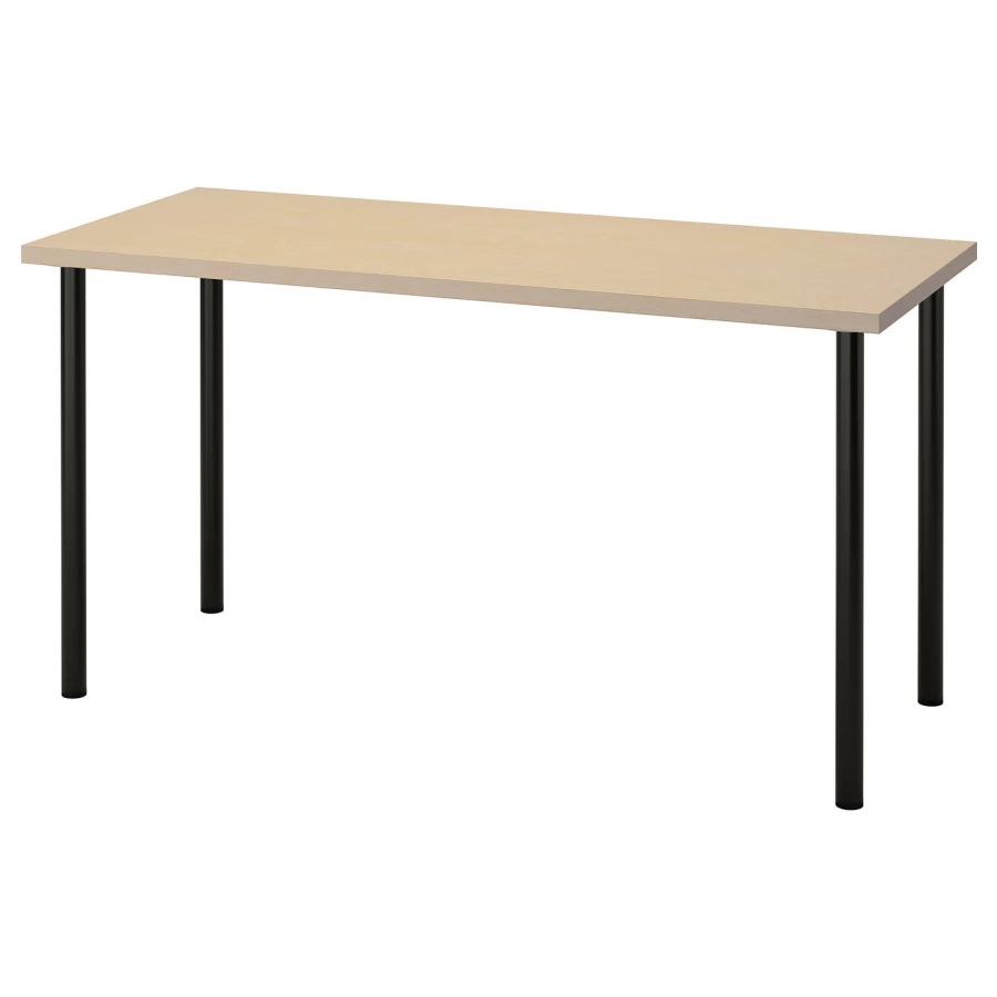 Рабочий стол - IKEA MÅLSKYTT/MALSKYTT/ADILS, 140х60 см, береза/черный, МОЛСКЮТТ/АДИЛЬС ИКЕА (изображение №1)