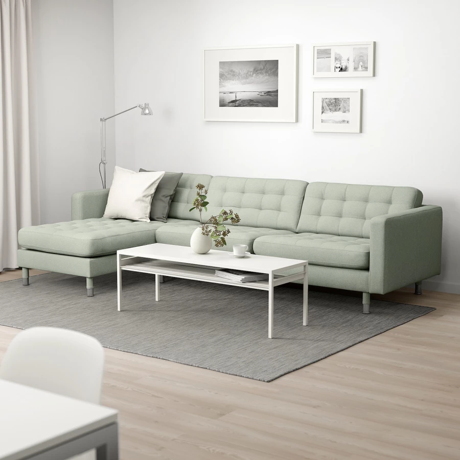 4-местный диван с шезлонгом - IKEA LANDSKRONA, 89x280см, светло-серый, ЛАНДСКРУНА ИКЕА (изображение №2)