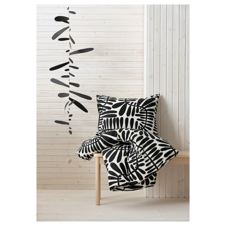 Пододеяльник и наволочка - MAJSMOTT IKEA/ МАЙСМОТТ  ИКЕА, 200/150/50 см, черный/белый (изображение №6)