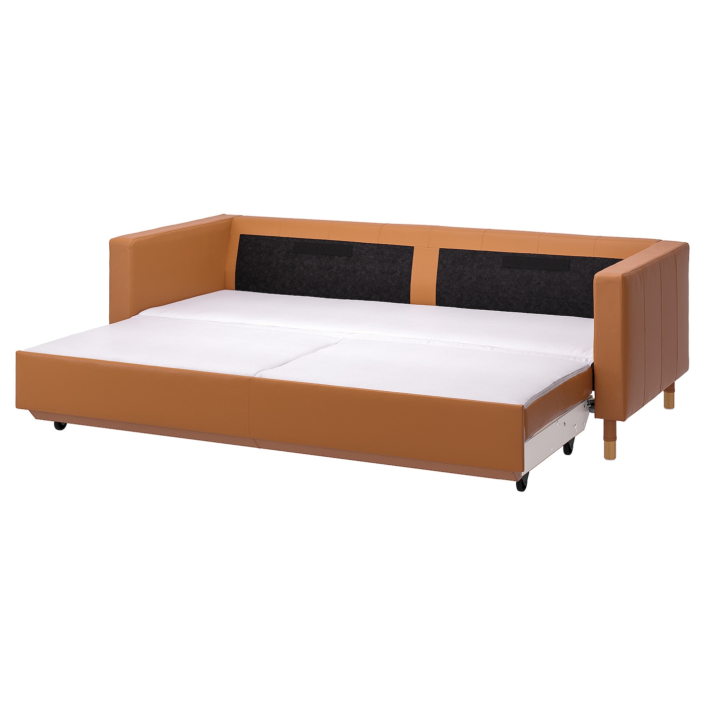 3-местный диван-кровать - IKEA LANDSKRONA, 84x92x223см, оранжевый, кожа, ЛАНДСКРУНА ИКЕА