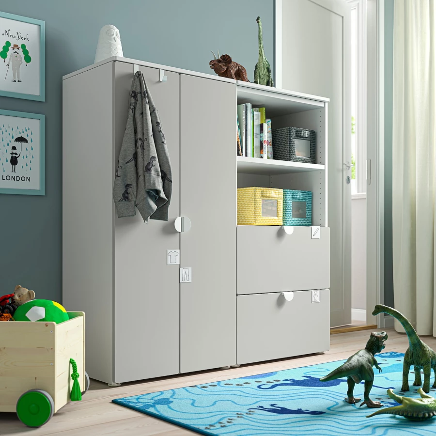 Шкаф - SMÅSTAD / SMАSTAD  IKEA /СМОСТАД  ИКЕА, 120x42x123 см, белый/серый (изображение №2)