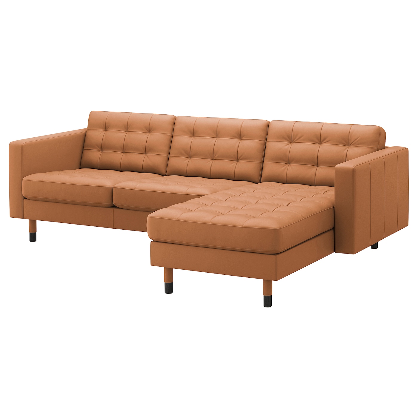 3-местный диван с шезлонгом - IKEA LANDSKRONA, 89x240см, оранжевый, кожа, ЛАНДСКРУНА ИКЕА
