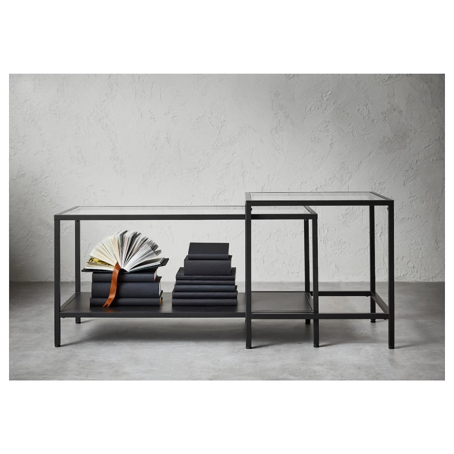 Комплект столов, 2 шт. - IKEA VITTSJÖ/ИКЕА ВИТШЁ , черно-коричневый/стекло (изображение №4)