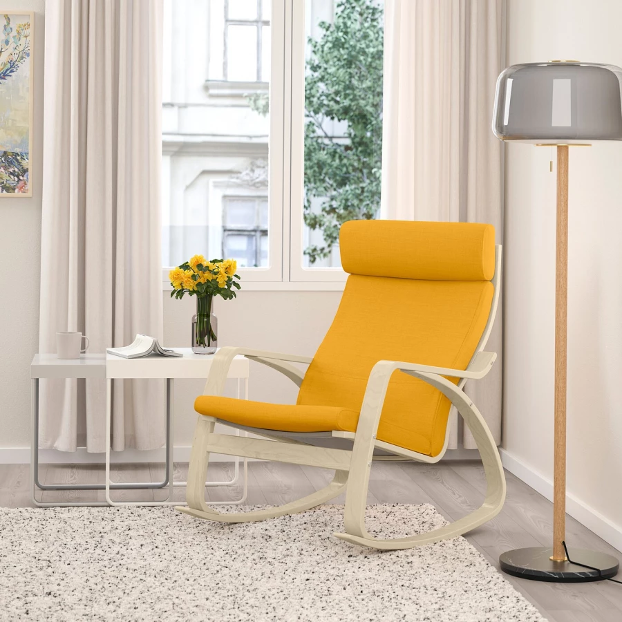 Кресло-качалка - IKEA POÄNG/POANG/ПОЭНГ ИКЕА, 68х94х95 см, жёлтый (изображение №2)