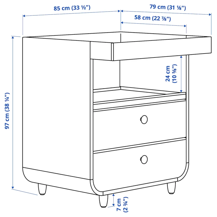 Столик пенальный - IKEA MYLLRA, 97х85 см, голубой, ИКЕА (изображение №4)