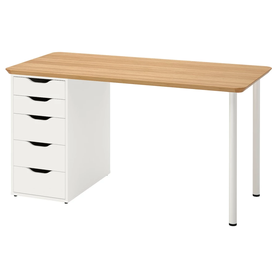 Письменный стол с ящиком - IKEA ANFALLARE/ALEX, 140x65 см, бамбук/белый, АНФАЛЛАРЕ/АЛЕКС ИКЕА (изображение №1)