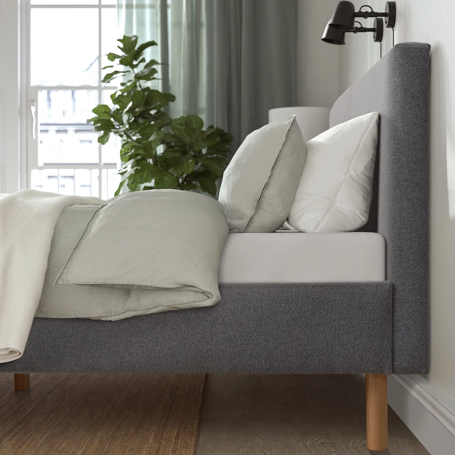 Каркас кровати с мягкой обивкой - IKEA NARRÖN/NARRON, 200х140 см, серый, НЭРРОН ИКЕА (изображение №4)