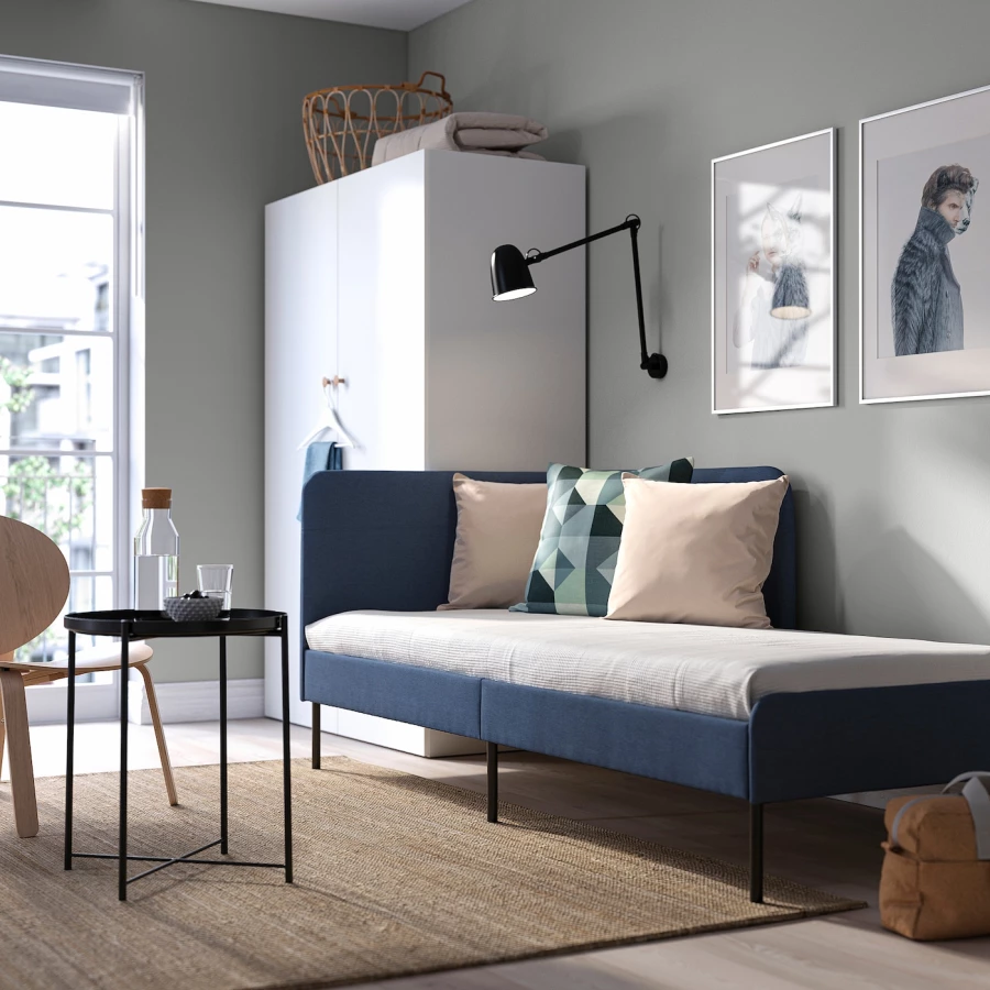 Каркас кровати с мягкой обивкой - IKEA BLÅKULLEN/BLAKULLEN, 200х90 см, синий, БЛОКУЛЛЕН ИКЕА (изображение №2)