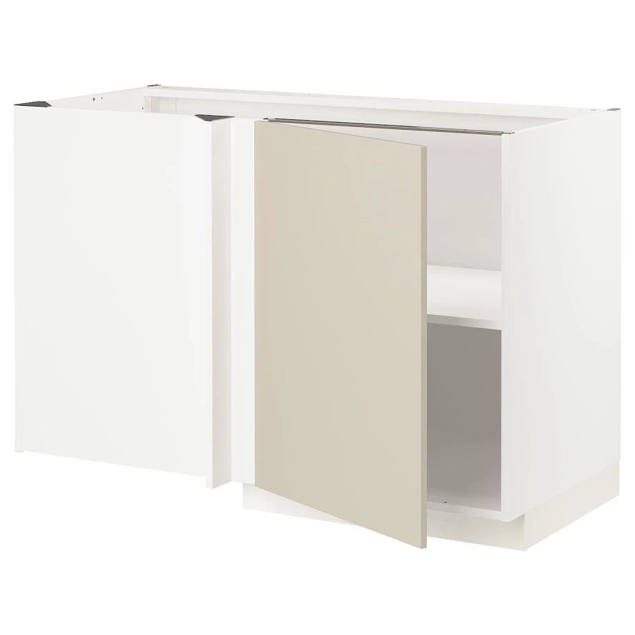 Угловой шкаф-тумба с полкой - IKEA METOD/МЕТОД ИКЕА, 128х68 см, белый/бежевый (изображение №1)