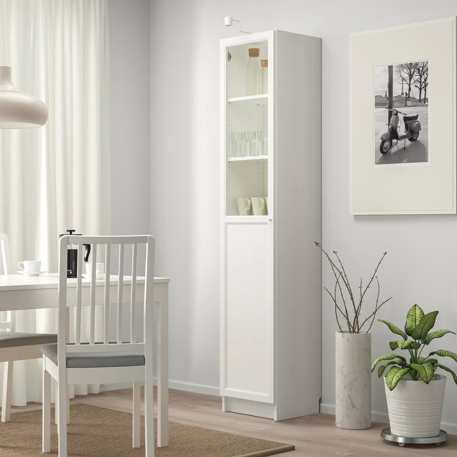 Книжный шкаф с дверью - BILLY/OXBERG IKEA/БИЛЛИ/ОКСБЕРГ ИКЕА, 42х40х202 см, белый (изображение №2)