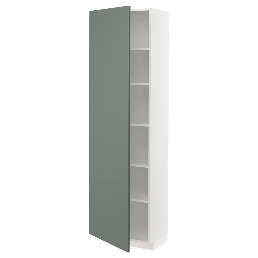 Высокий кухонный шкаф с полками - IKEA METOD/МЕТОД ИКЕА, 200х37х60 см, белый/серо-зеленый (изображение №1)