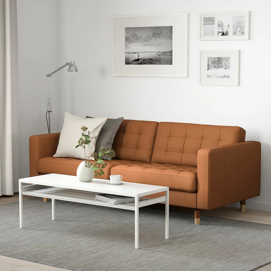 3-местный диван - IKEA LANDSKRONA, 204х89х78 см, оранжевый, кожа, ЛАНДСКРУНА ИКЕА (изображение №2)