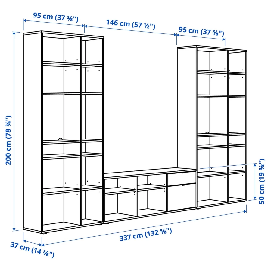 Шкаф для ТВ - IKEA VIHALS, 200x37x337cм, белый, ВИХАЛС ИКЕА (изображение №3)