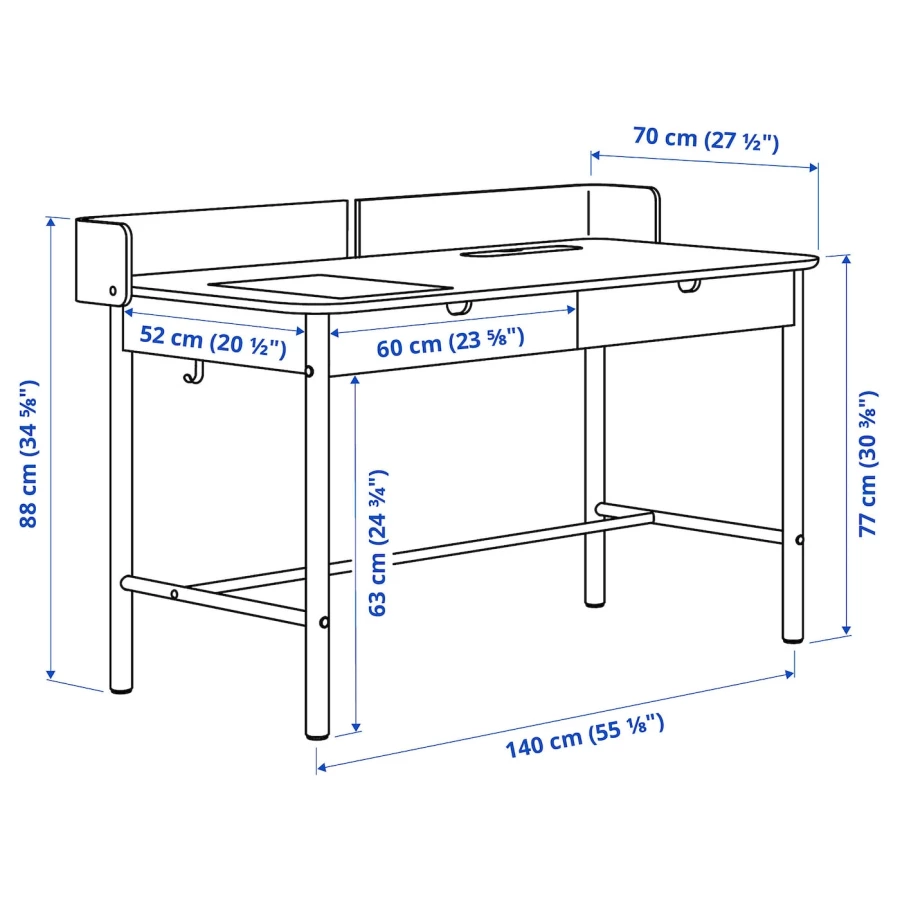 Письменный стол с ящиками - IKEA RIDSPÖ/RIDSPO, 140х70 см, антрацит, РИДСПО ИКЕА (изображение №4)
