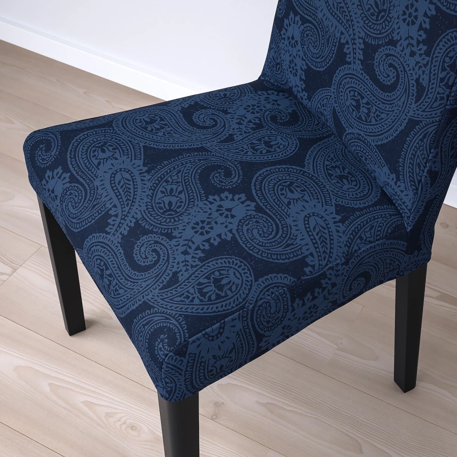 Стол и 4 стула - INGATORP / BERGMUND IKEA/ ИНГАТОРП/БЕРГМУНД ИКЕА, 110х87х74 см, синий с рисунком/коричневый (изображение №7)