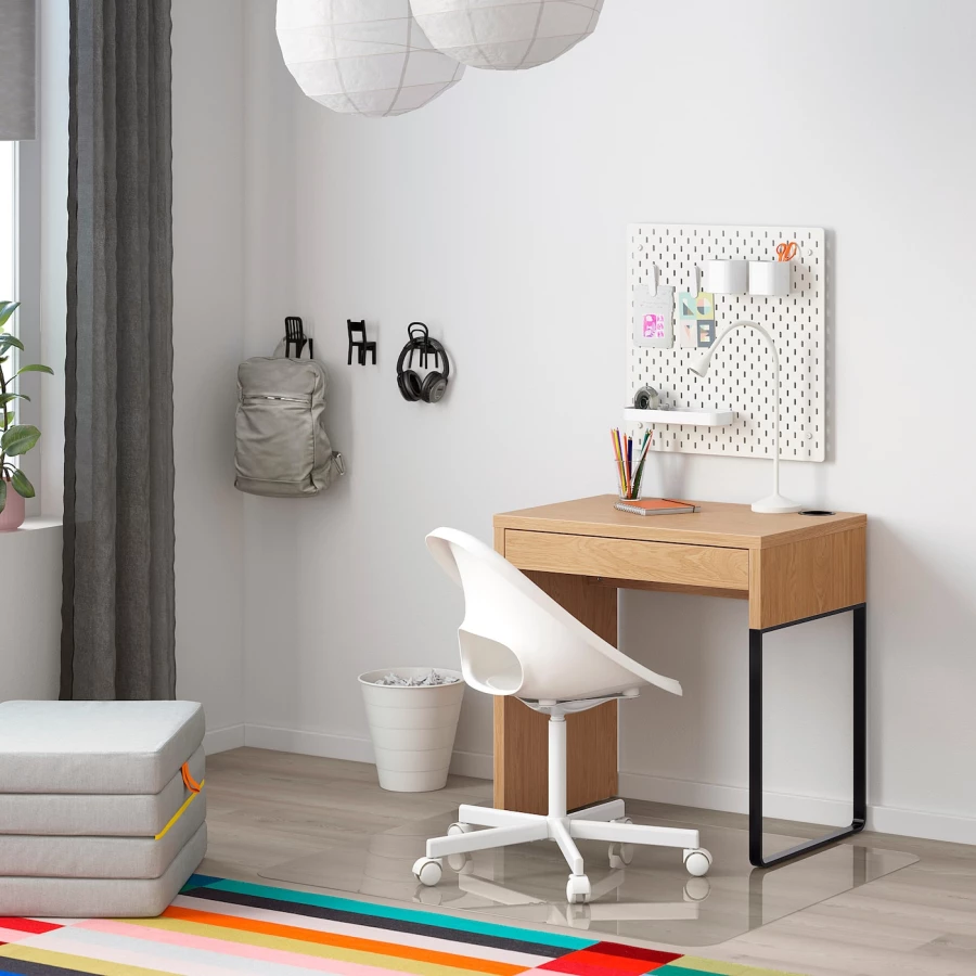 Письменный стол с ящиком - IKEA MICKE, 73х50 см, имитация дуба/черный, МИККЕ ИКЕА (изображение №8)