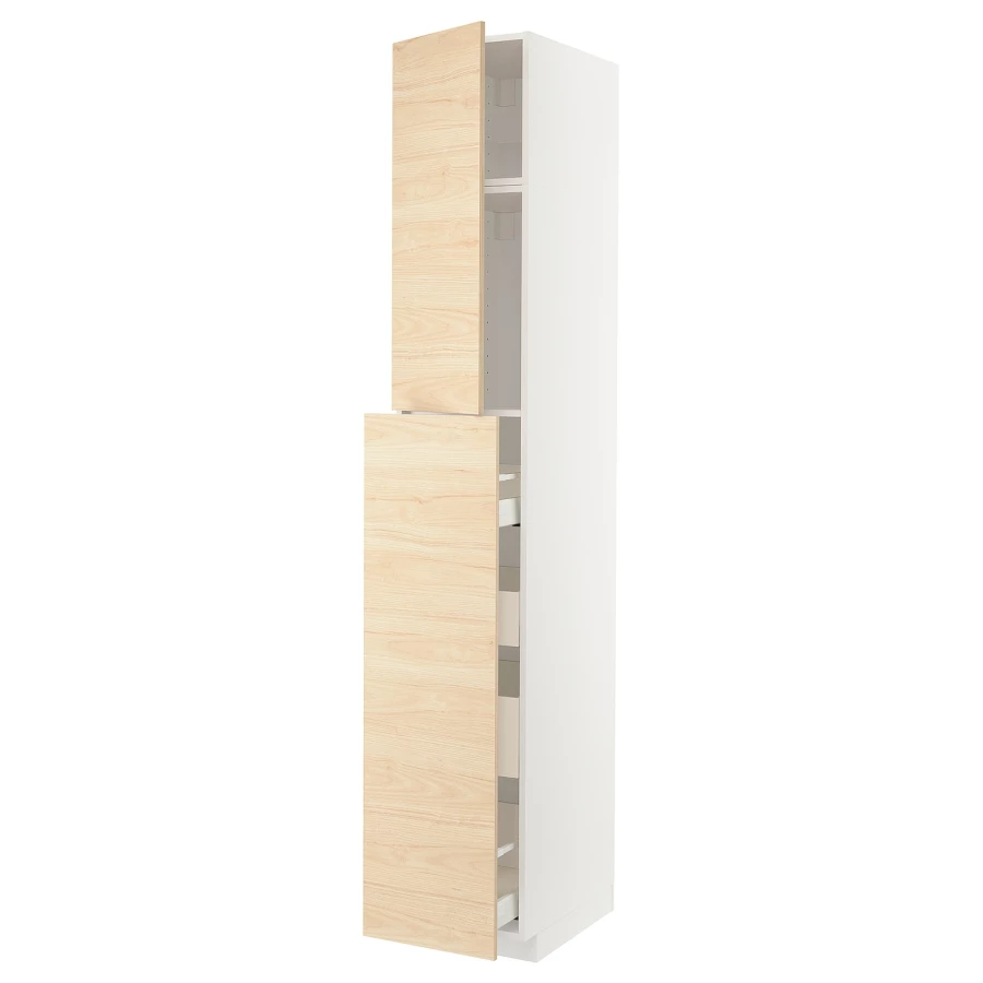 Высокий шкаф - IKEA METOD/MAXIMERA/МЕТОД/МАКСИМЕРА ИКЕА, 240х60х40 см, белый/под белный дуб (изображение №1)