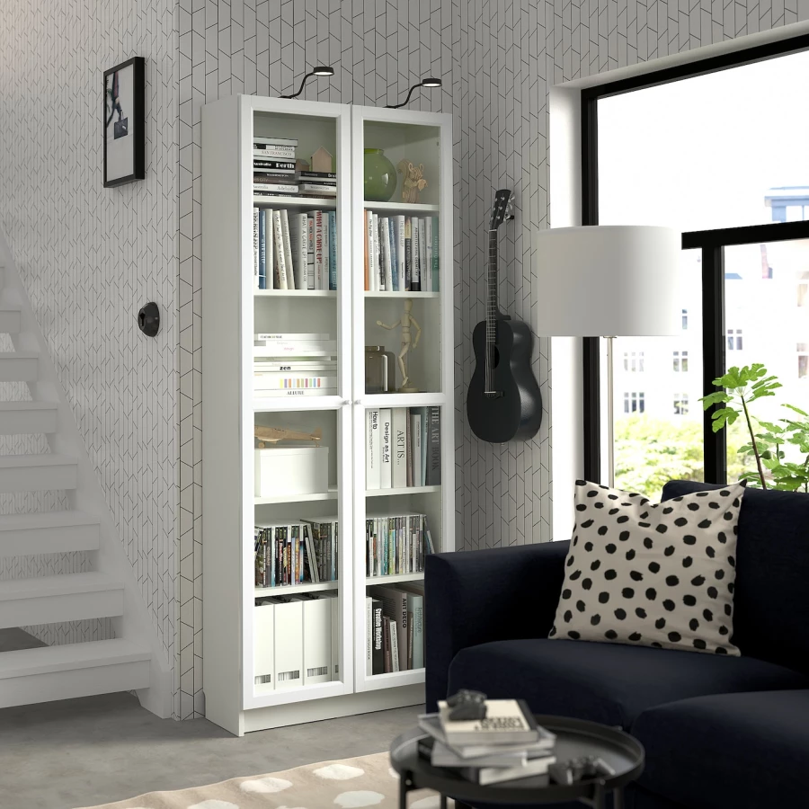 Книжный шкаф со стеклянной дверцей - BILLY/OXBERG IKEA/БИЛЛИ/ОКСБЕРГ ИКЕА, 30х80х202 см, белый (изображение №3)