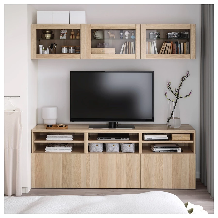 Комбинация для хранения ТВ - IKEA BESTÅ/BESTA, 192x42x180см, светло-коричневый, БЕСТО ИКЕА (изображение №6)