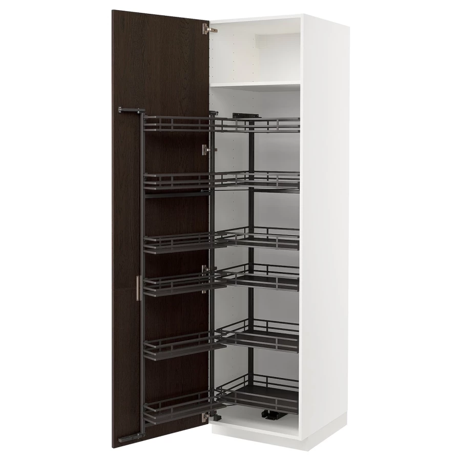 Высокий шкаф с выдвижной кладовой - IKEA METOD/МЕТОД ИКЕА, 60х60х220 см, черный/белый (изображение №1)