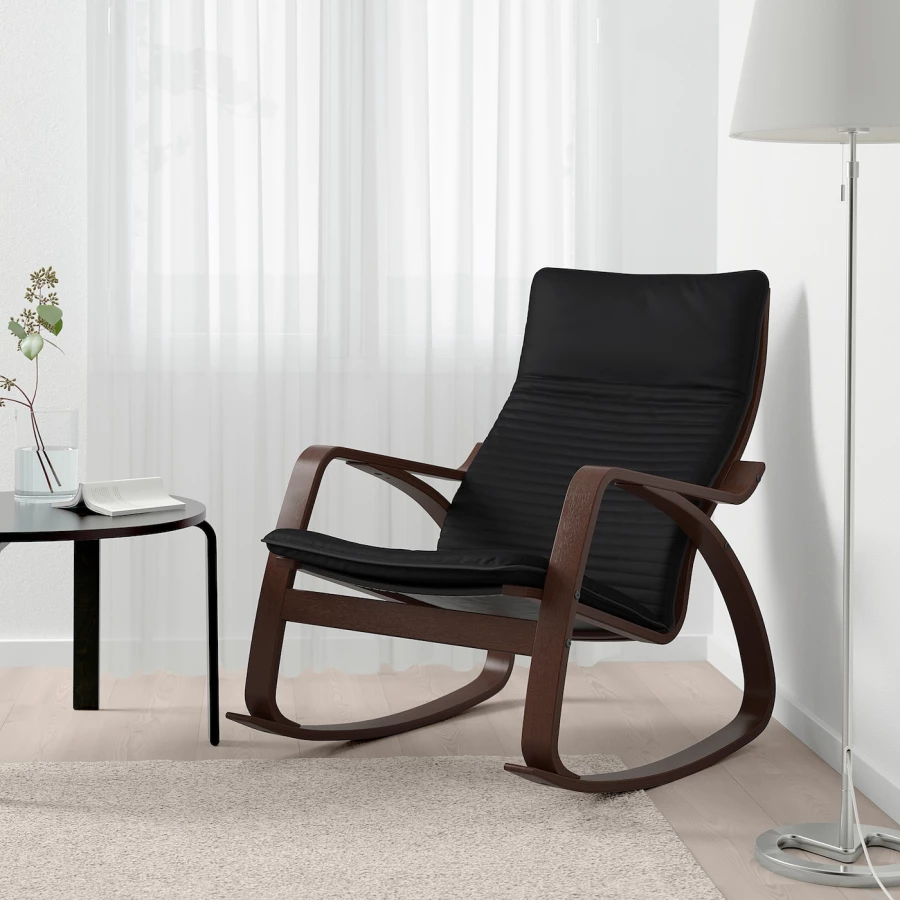 Кресло-качалка - IKEA POÄNG/POANG/ПОЭНГ ИКЕА, 68х94х95 см, чёрный (изображение №2)