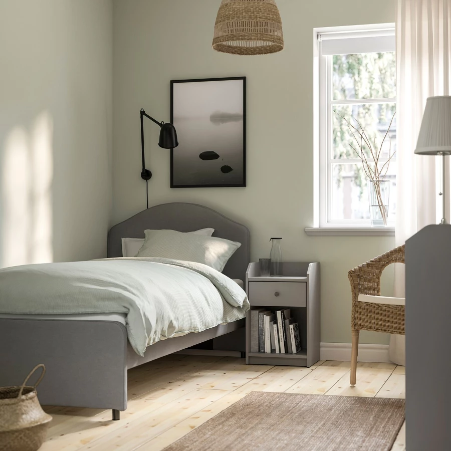 Каркас кровати с мягкой обивкой - IKEA HAUGA, 200х90 см, серый, ХАУГА ИКЕА (изображение №2)