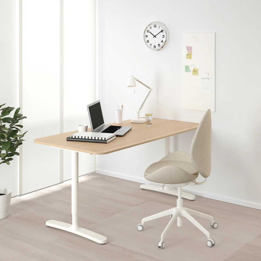 Письменный стол - IKEA BEKANT, 160х80х65-85 см, под беленый дуб/белый, БЕКАНТ ИКЕА (изображение №5)