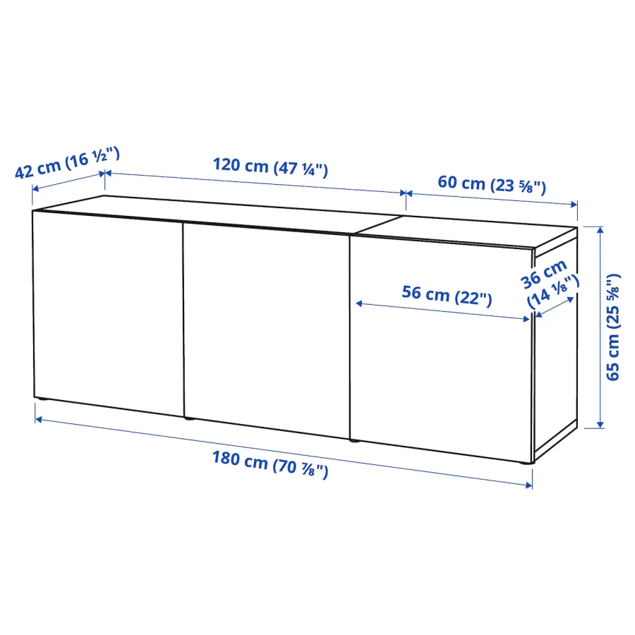 Комбинация с дверцами - IKEA BESTÅ/BESTA/БЕСТО ИКЕА, 180х42х65 см, белый/под беленый дуб (изображение №6)