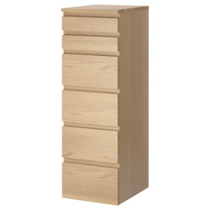 Комод с 6 ящиками - IKEA MALM ИКЕА МАЛЬМ, 123х40х48 см, дубовый шпон, беленый