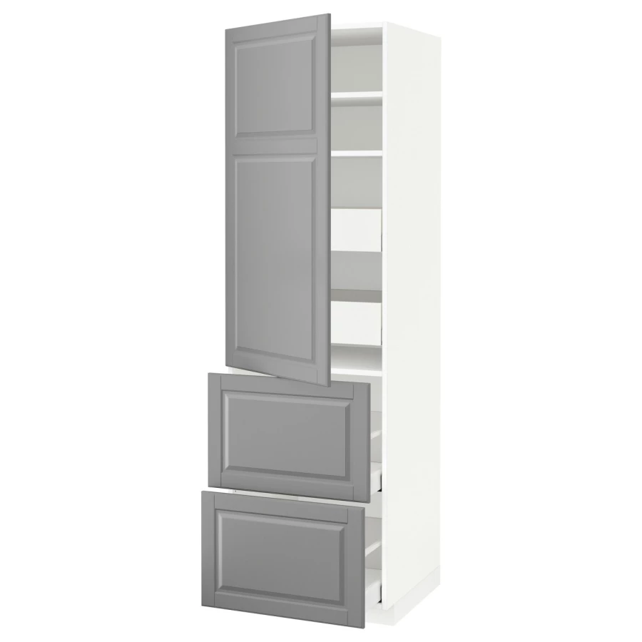 Высокий шкаф - IKEA METOD/MAXIMERA/МЕТОД/МАКСИМЕРА ИКЕА, 60х60х200 см, белый/серый (изображение №1)