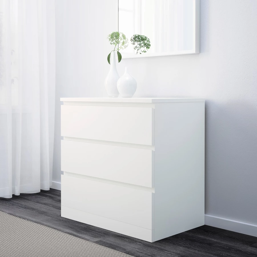 Мебель для спальни, набор из 3 предметов - IKEA MALM, 48х78х80/40х48х55 см,белый МАЛЬМ ИКЕА (изображение №2)