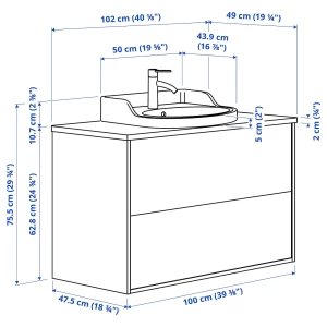 Второе фото. Тумба для ванной - TÄNNFORSEN / RUTSJÖN / TАNNFORSEN / RUTSJОN IKEA/ ТАНФФОРСЕН/РУСТЕН ИКЕА, 102х76 см, серый/белый