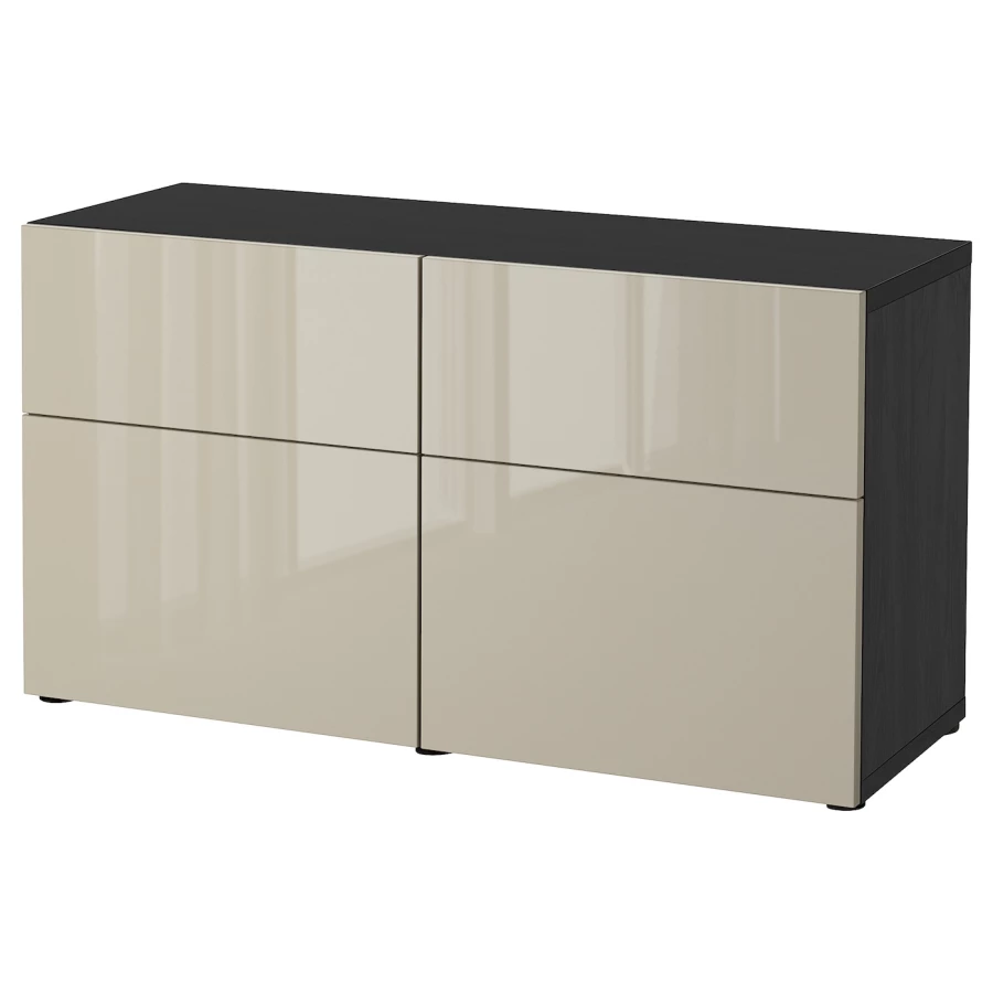 Комбинация для хранения - IKEA BESTÅ/BESTA, 120х42х65 см, черно-коричневый/бежевый глянец, БЕСТО ИКЕА (изображение №1)