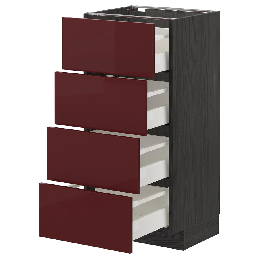 Напольный кухонный шкаф  - IKEA METOD MAXIMERA, 88x39x40см, черный/бордовый, МЕТОД МАКСИМЕРА ИКЕА (изображение №1)