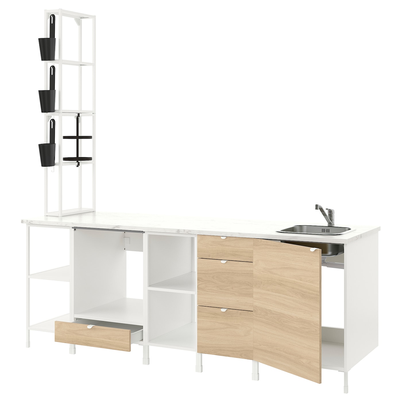 Кухонная комбинация для хранения вещей - ENHET  IKEA/ ЭНХЕТ ИКЕА, 243х63х241 см, белый/бежевый