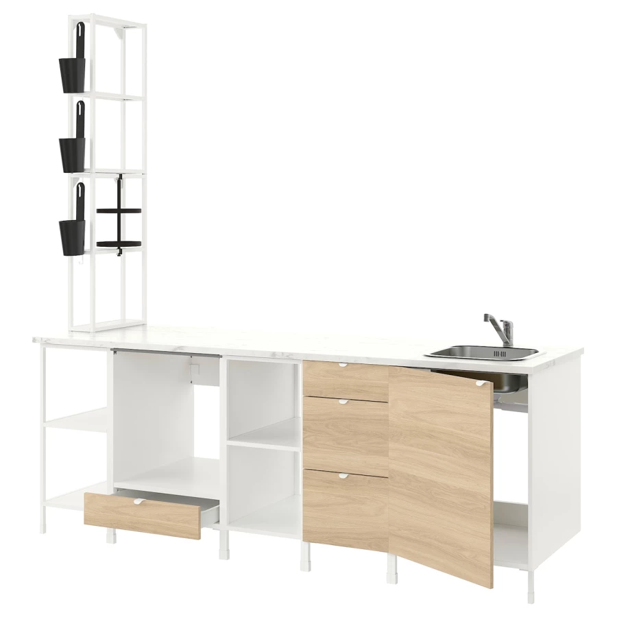 Кухонная комбинация для хранения вещей - ENHET  IKEA/ ЭНХЕТ ИКЕА, 243х63х241 см, белый/бежевый (изображение №1)