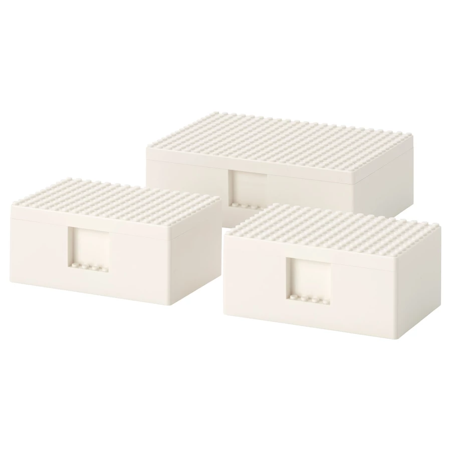 Набор коробок LEGO® с крышкой - IKEA BYGGLEK, 3 штуки, белый  ИКЕА БЮГГЛЕК (изображение №1)