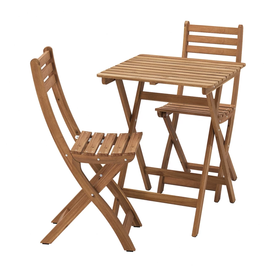 Садовый стол и 2 складных стула - ASKHOLMEN IKEA/ АСКХОЛЬМЕН ИКЕА,  62х60 см, коричневый (изображение №1)