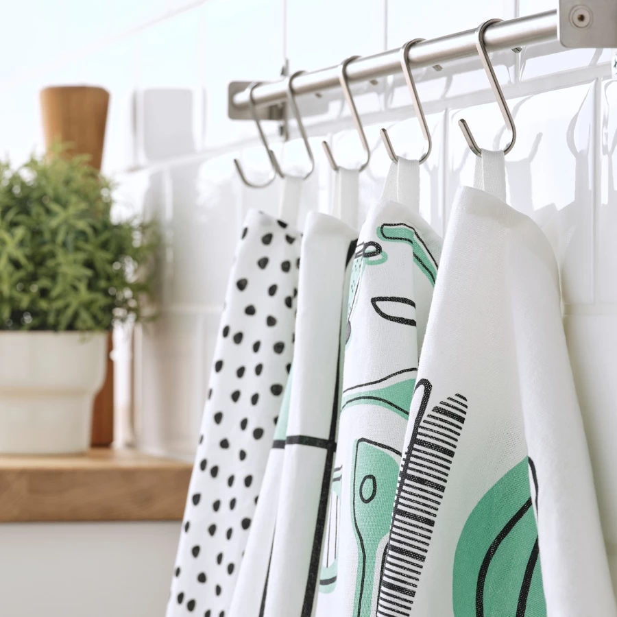 Кухонное полотенце - IKEA RINNIG, 60х45 см, белое/зеленое/с рисунком, РИННИГ ИКЕА (изображение №5)