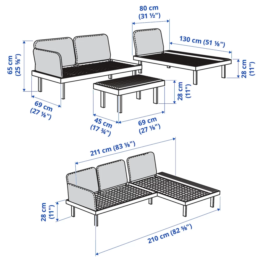 Комплект садовой мебели - REVSKÄR / REVSKАR  IKEA/РЕВСКЕР ИКЕА,  211х65 см, серый (изображение №5)