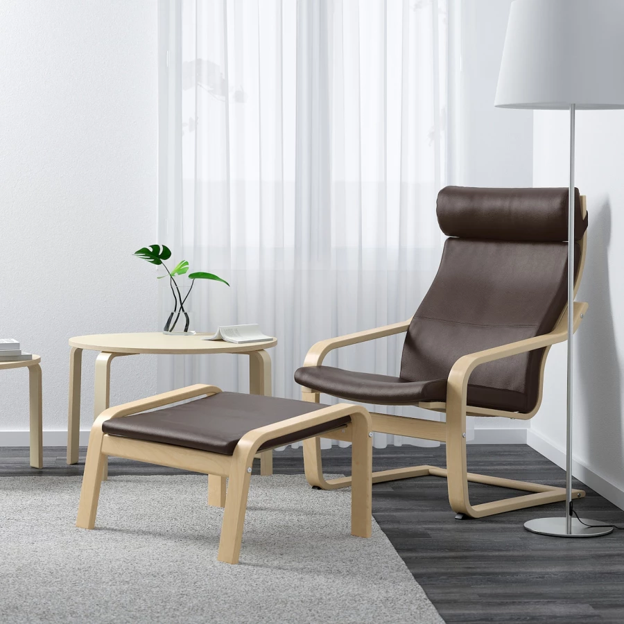 Кресло - IKEA POÄNG/POANG/ПОЭНГ ИКЕА, 68х82х100 см, коричневый/бежевый (изображение №2)