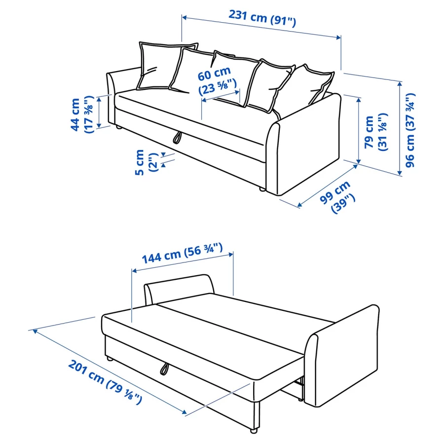 3-местный диван-кровать - IKEA HOLMSUND/ГОЛЬМСУНД ИКЕА, 231х99х79 см, коричневый (изображение №3)